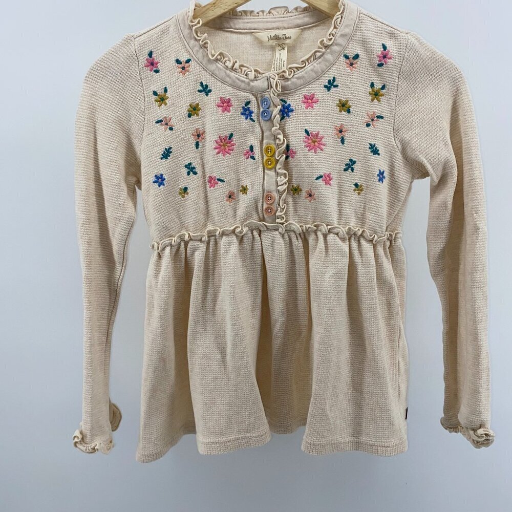 Matilda Jane Girls Top Beige Floral Sunny Embroidered Top
